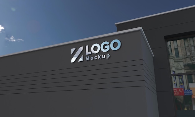 Logo Mockup 3D-teken Zwarte façade Gebouw 3d weergegeven