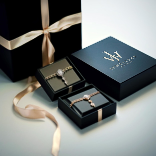 PSD logo mockup luxury jewelry black box