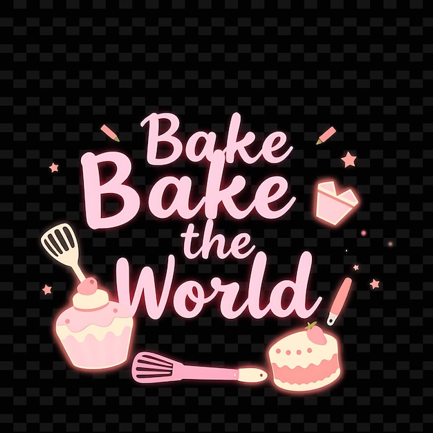 PSD luminous bake the world text radiates in soft pink and white with glo neon yummy typography designw