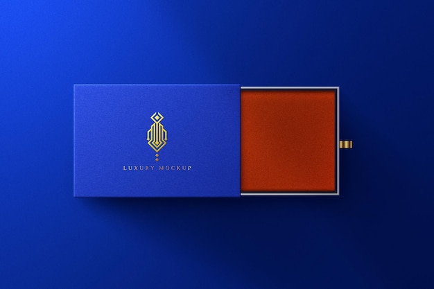 PSD luxurious blue and golden gift box mockup