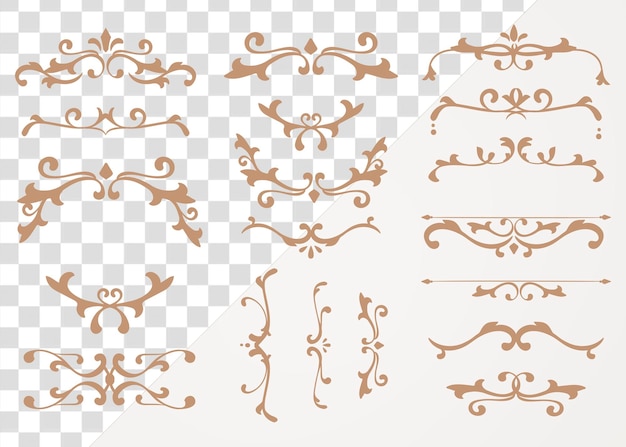 Luxurious ornaments bronze png flourish frame collection