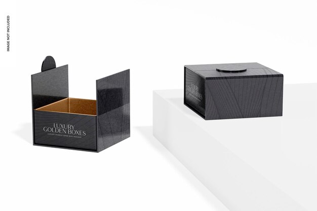 PSD luxury middle open boxes mockup, right and left view