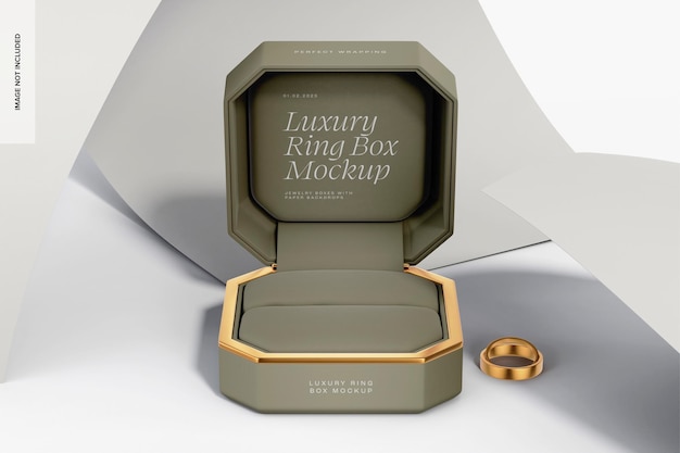 PSD luxury ring box mockup, opened