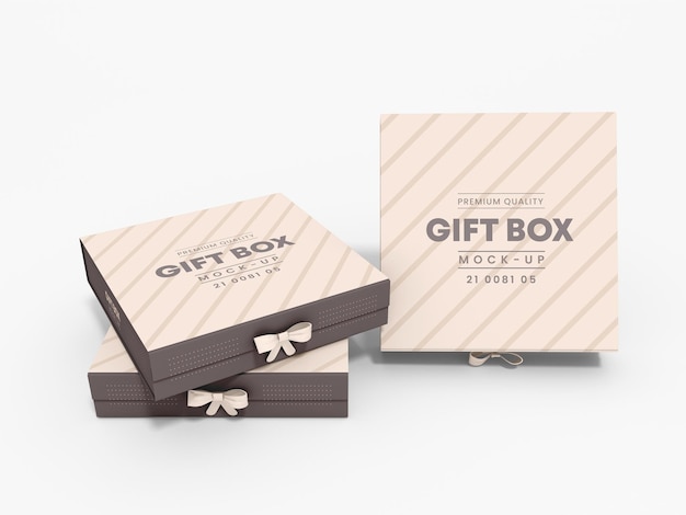 PSD luxury square paper gift box branding mockup