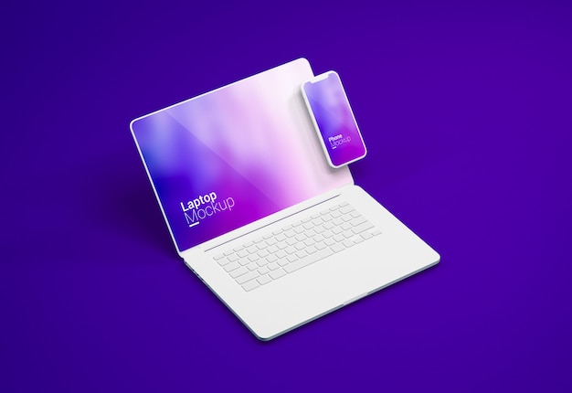 Macbook Pro Laptop and Smartphone clay Mockup