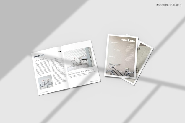 Magazine mockup with two cover perspective view