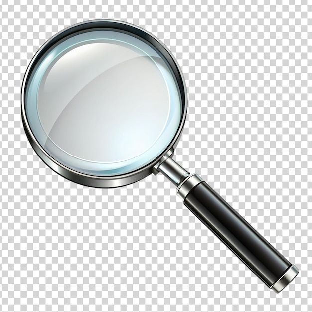 A magnifying glass with a black handle on transparent background