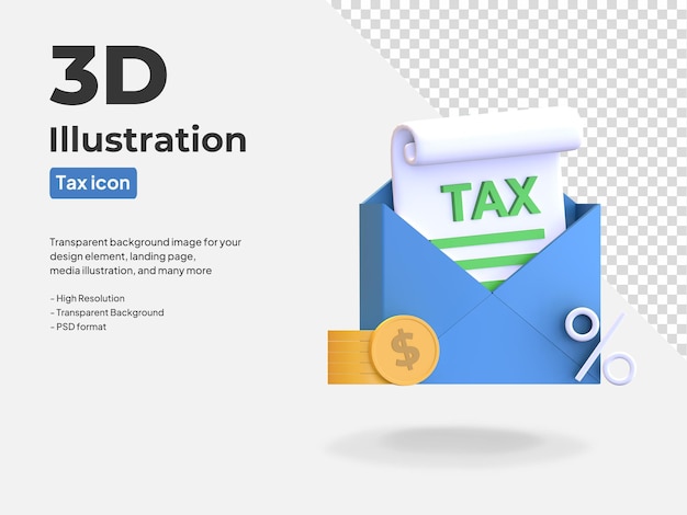 mailbox tax document certificate with coin icon 3d rendered illustration