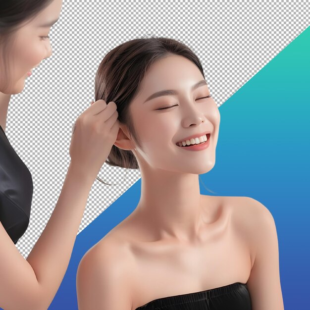 PSD makeup artist doing makeup on korean model png