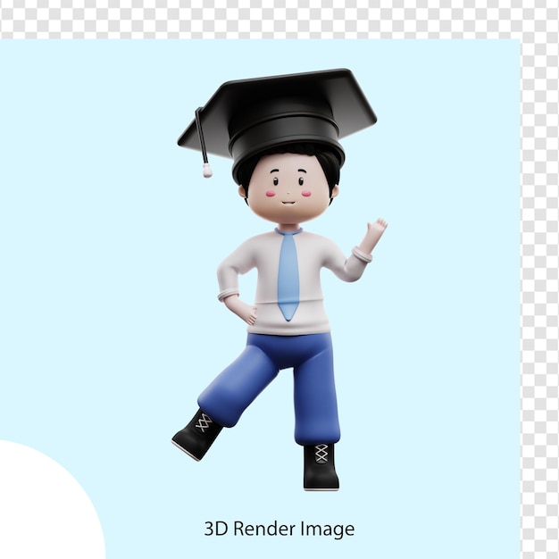 male student wearing graduation hat 3d rendering