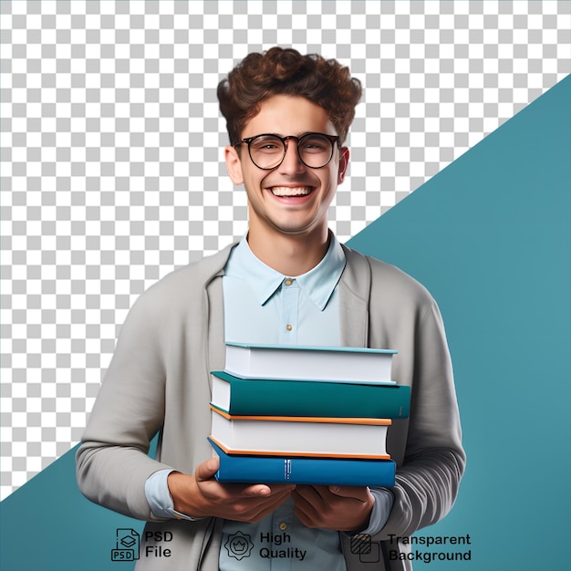 man holding books isolated on transparent background include png file