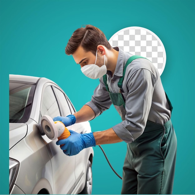 PSD man washing his car in a washing station