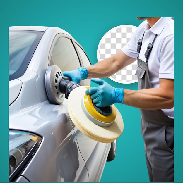 PSD man washing his car in a washing station