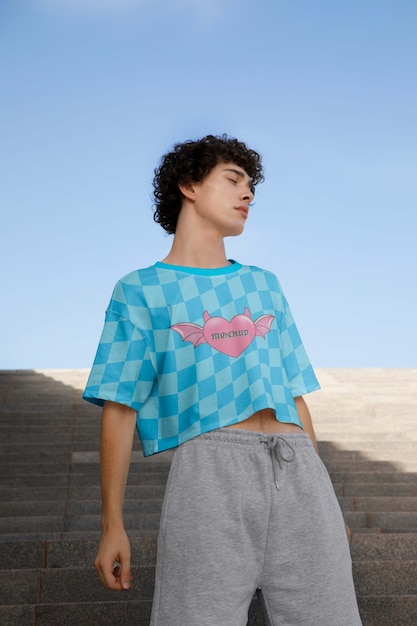 Man wearing fashionable crop top mock-up