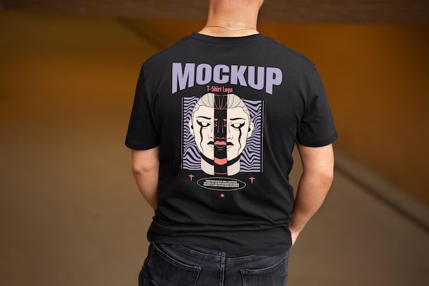 Man wearing tshirt with back mockup