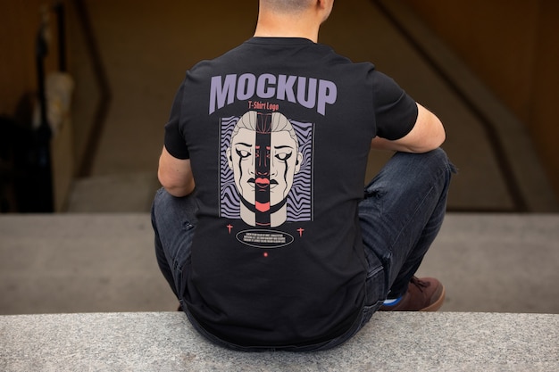 Man wearing tshirt with back mockup