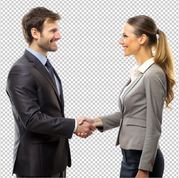 PSD man and woman shaking hands on transparent background