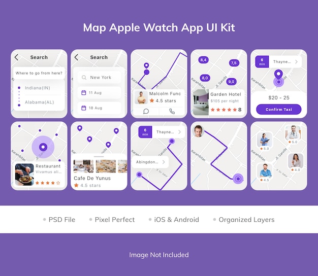 PSD map apple watch app ui kit