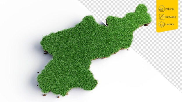 PSD mapa korei północnej ilustracja 3d tekstury trawy i ziemi