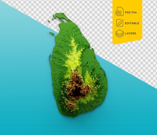 PSD mapa sri lanki kolorowy relief kolorowy mapę wysokości na niebieskim tle 3d ilustracja