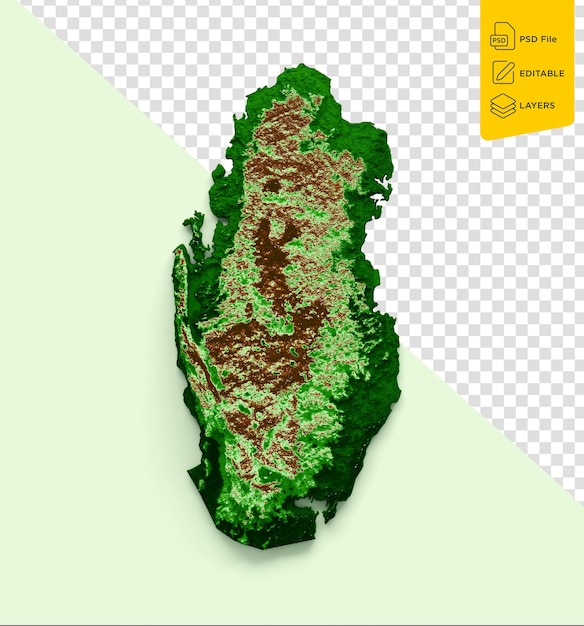 PSD mapa topograficzna kataru 3d realistyczna mapa kolor na pastelowo-zielonym tle 3d ilustracja