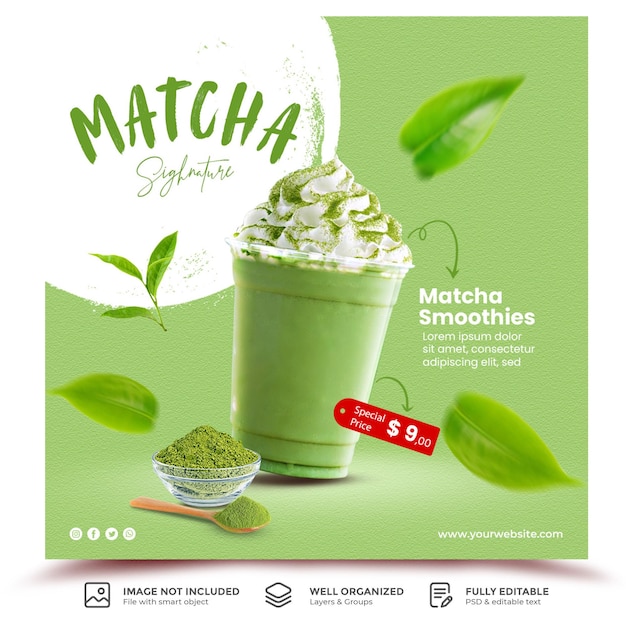 Matcha drink menu promotion social media post template