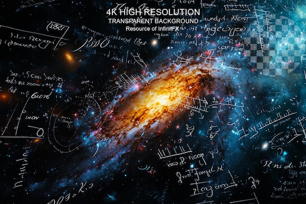 Mathematical and Physical Formulas Galaxy textured on transparent background