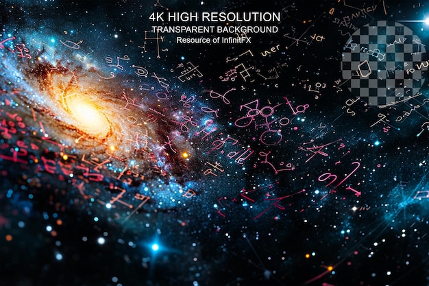 Mathematical and Physical Formulas Galaxy textured on transparent background