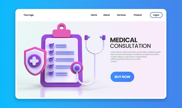 PSD medical check up concept illustration landing page template for background