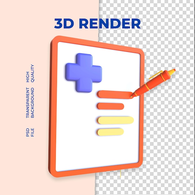 Medical Clipboard paper report document 3d rendering