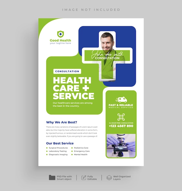 PSD medical healthcare flyer design and brochure cover page banner template