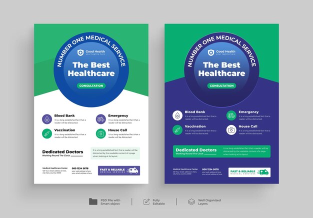 PSD medical healthcare flyer design and brochure cover page template