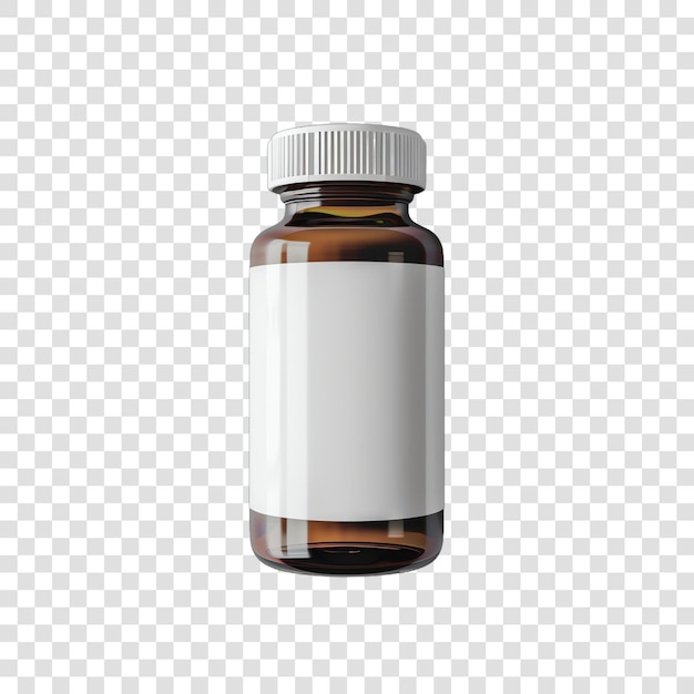 PSD medicine bottle design with label isolated on transparent background