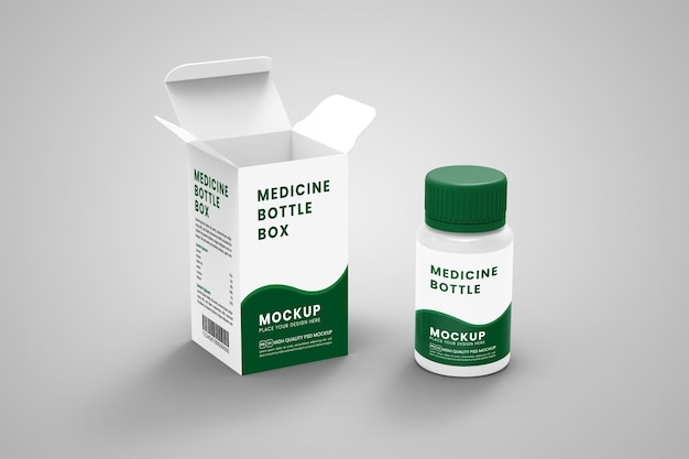 Medicine bottle with box mockup