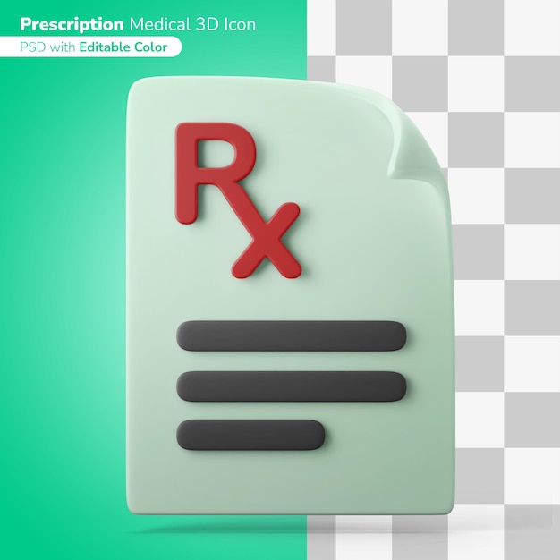 PSD medicine prescription paper document 3d illustration 3d icon editable color isolated