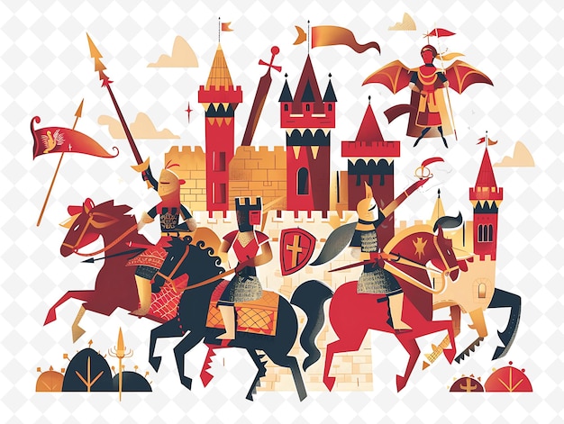 PSD medieval characters jousting in a tournament design is regal flat illustration festival theme art