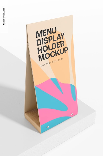 Menu Display Holder Mockup, On Podium