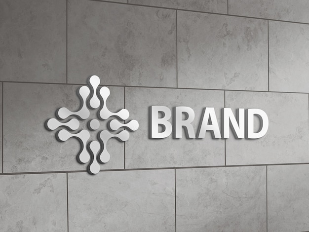 Metallic Logo Mockup on a Tile Wall