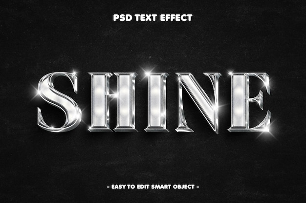 PSD metallic shine text effect editable chrome and silver text style