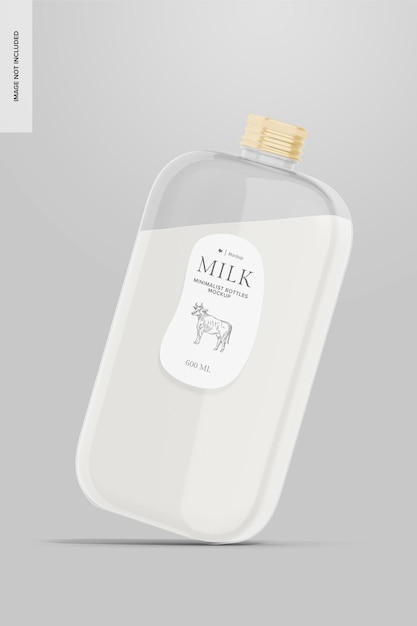 Milk Bottle with Round Corners Mockup Leaned