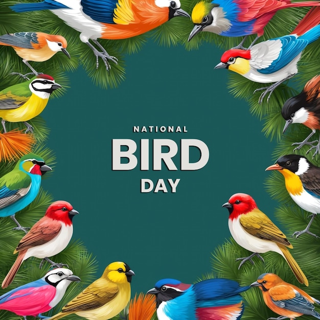 PSD minimaal ontwerp voor de nationale vogeldag met kleurrijke vogels