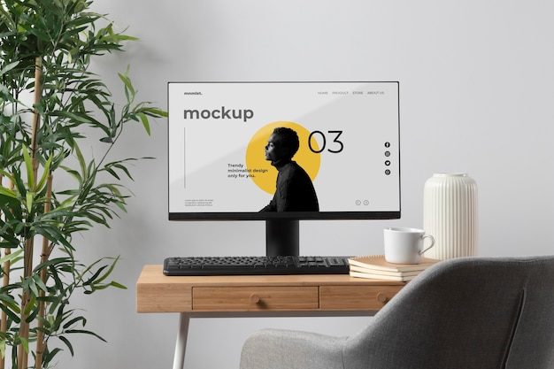 Minimal desktop workspace mock-up design