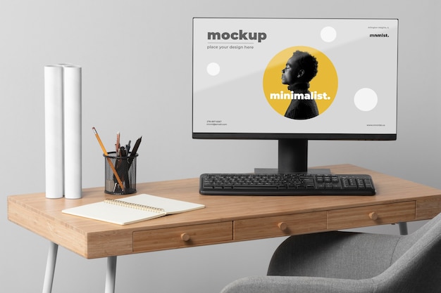 Minimal desktop workspace mock-up design