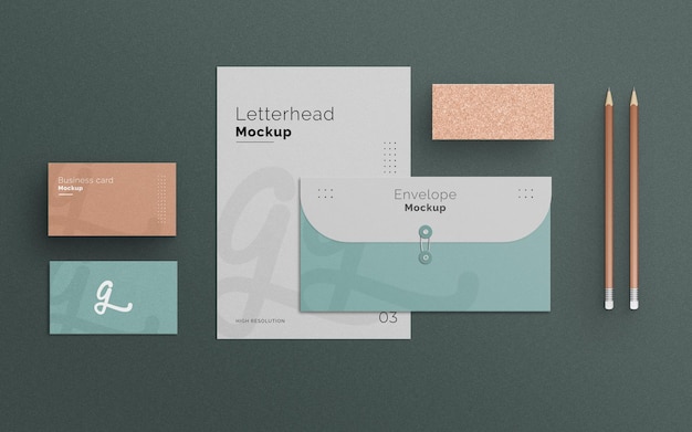 Minimal stationery set mockup with envelope