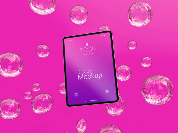 Mock-up tablet with abstract liquids