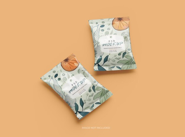 PSD mockup for food snack chips cookies peanuts candy small package 3d render to present your design