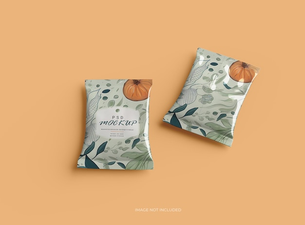PSD mockup for food snack chips cookies peanuts candy small package 3d render to present your design