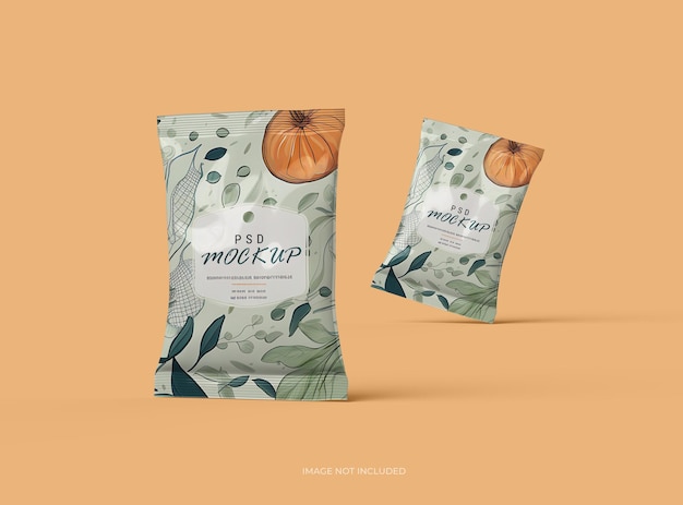 PSD mockup for food snack chips cookies peanuts candy small package 3d render to present your design