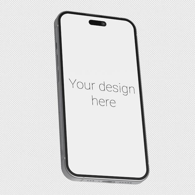 PSD mockup in isometric style of white smartphone similar to iphone 15 without background