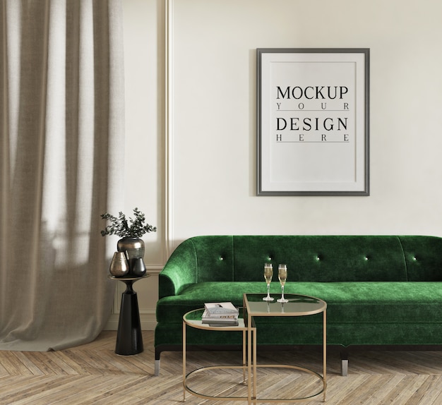 Mockup poster in classic livingroom with sofa